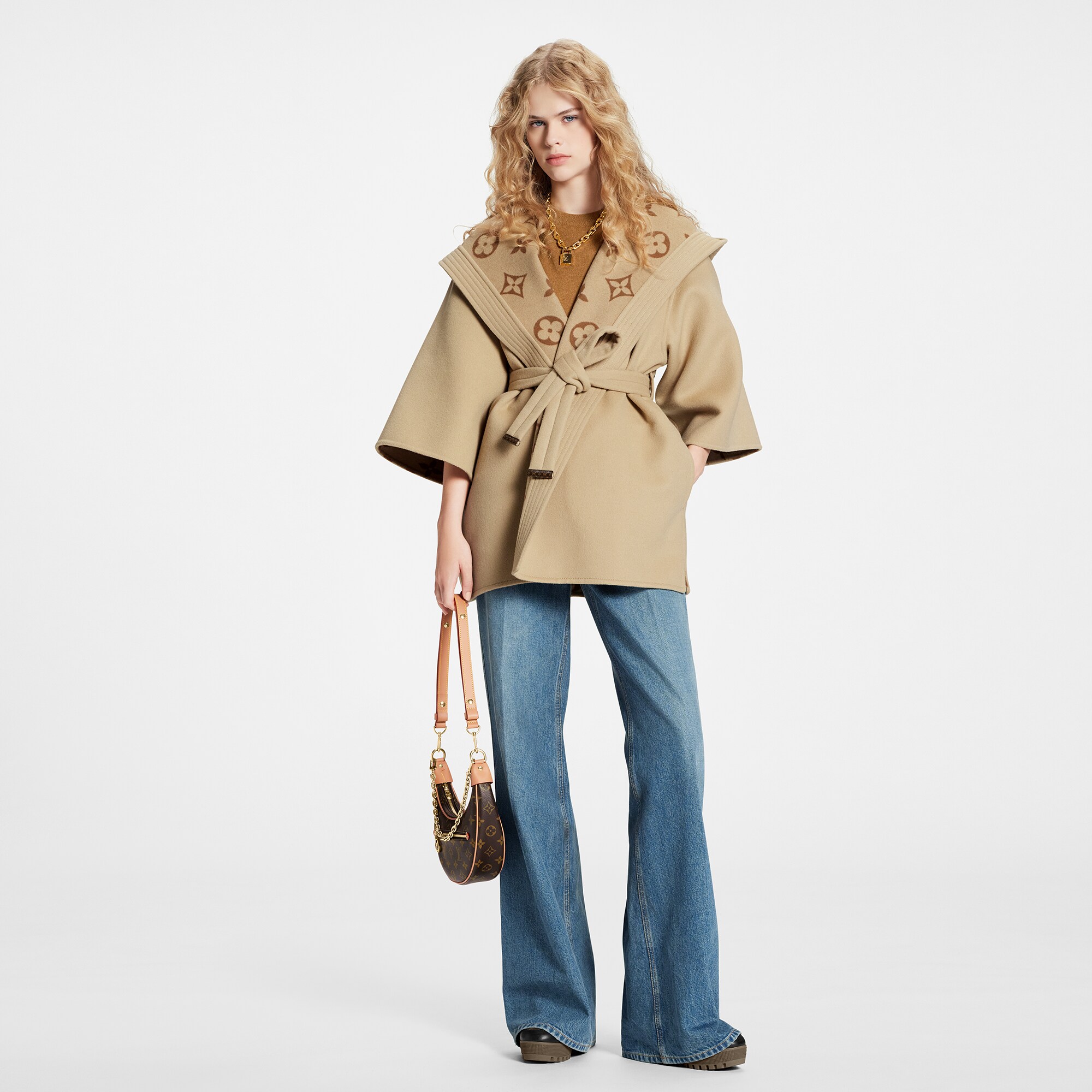 Signature Hooded Wrap Robe Coat Luxury Beige LOUIS VUITTON